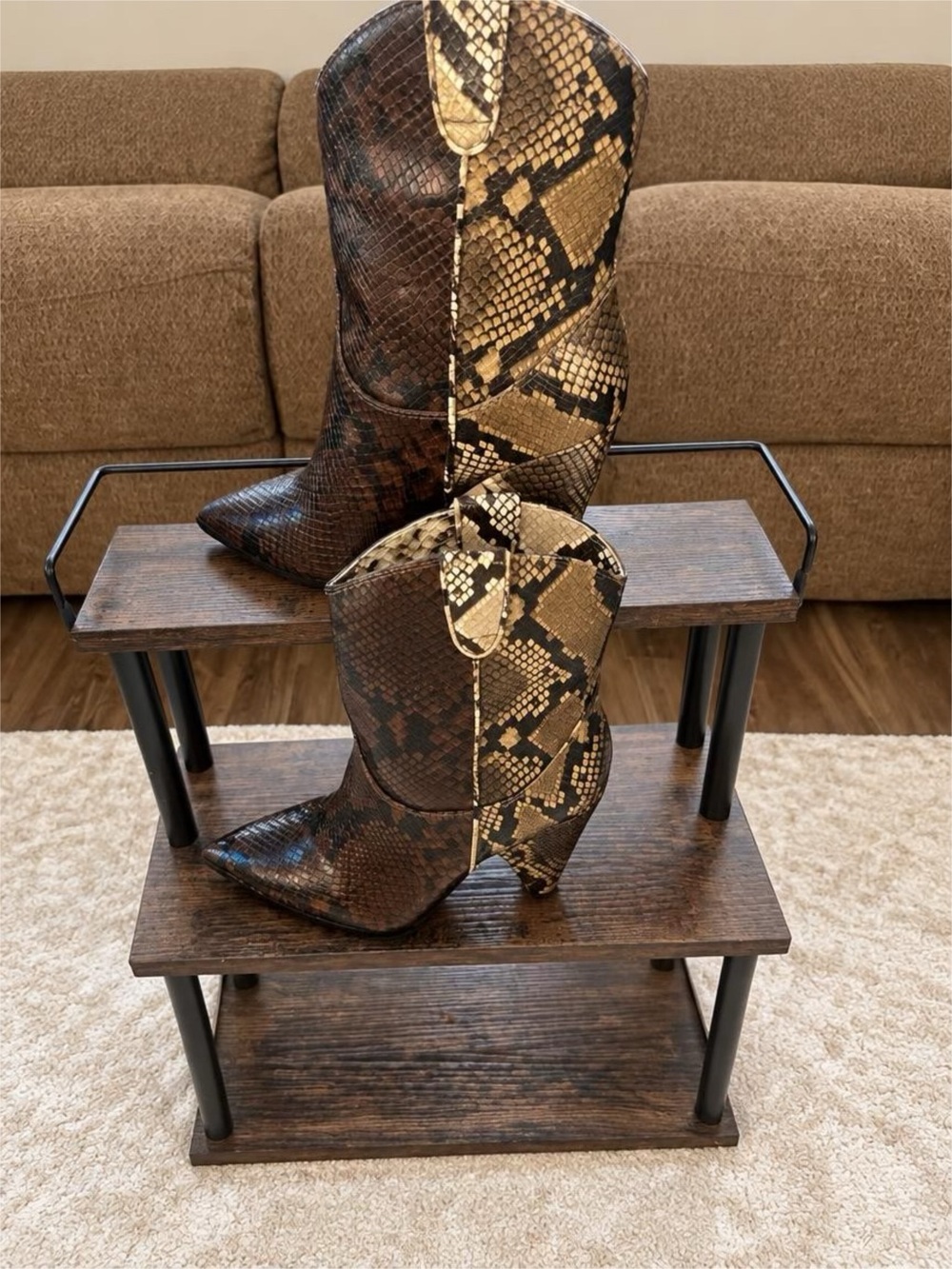 INC International Concepts Snake-Print Boot Accent in Brown & Tan